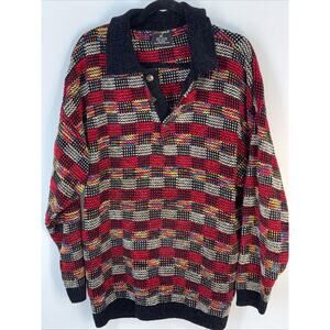 Vtg Bergati Oversized Sweater Textured Coogi Style 90s Multi Color Mens Size M.